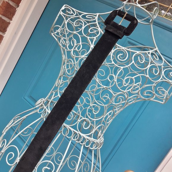 Suede Belt Genuine Leather Black Suede Covered Belt Buckle Size S - Picture 9 of 15